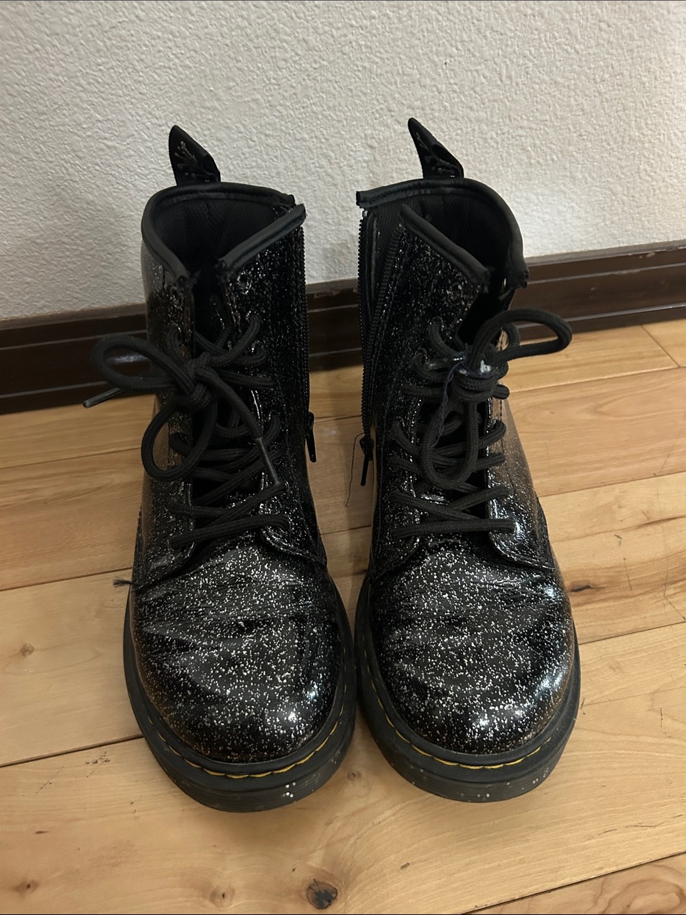 Dr. Martens Black Glitter Lace-Up Combat Boots
